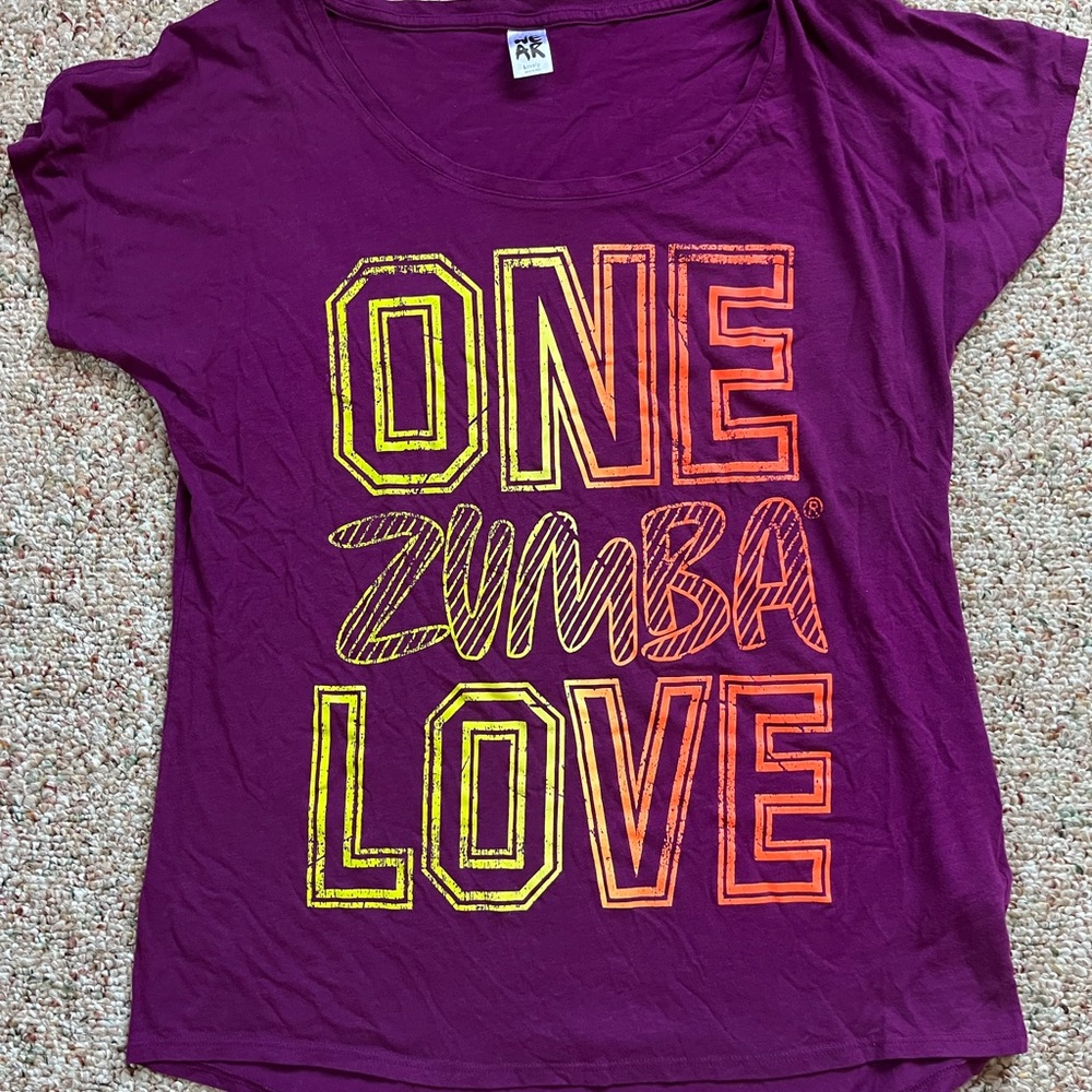 Zumba Fitness Kingston Vibes Purple Tee with Yellow and Orange Logo
